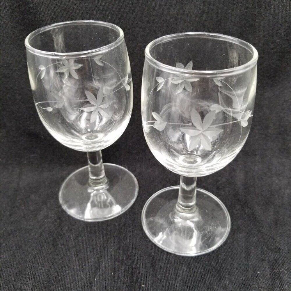 Princess House Clear Crystal Heritage Wine Cordial Glasses Etched Floral Set 2